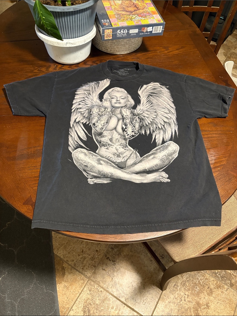 Black Graphic Angel Tattoo Girl Tee